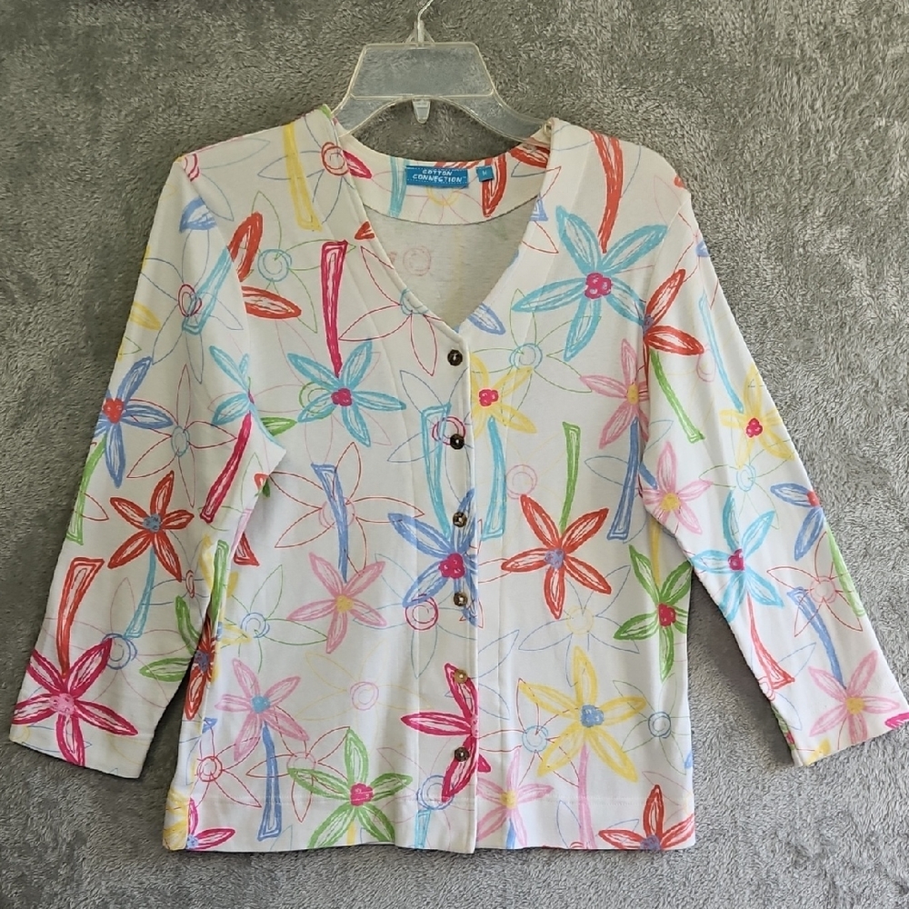 Cotton Connection Floral Button-Up Sweater Sz Med